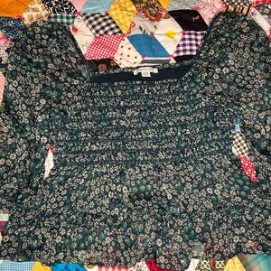 American Eagle Outfitters Floral Smocked Cropped Blouse -